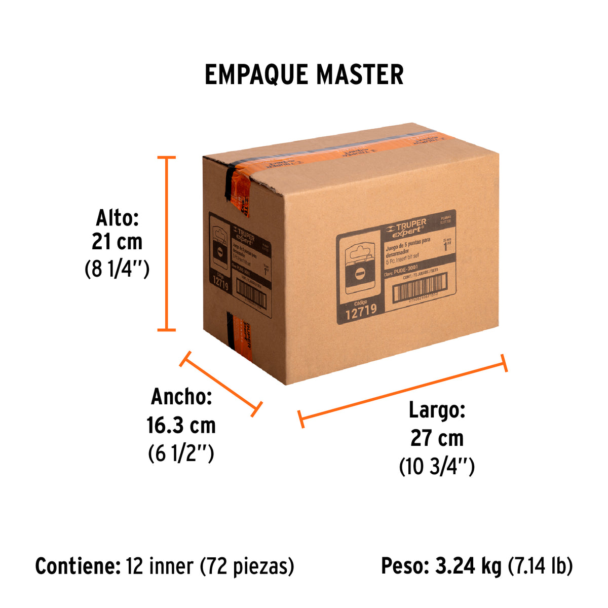 Puntas para desarmador planas combinadas 1", 5 piezas