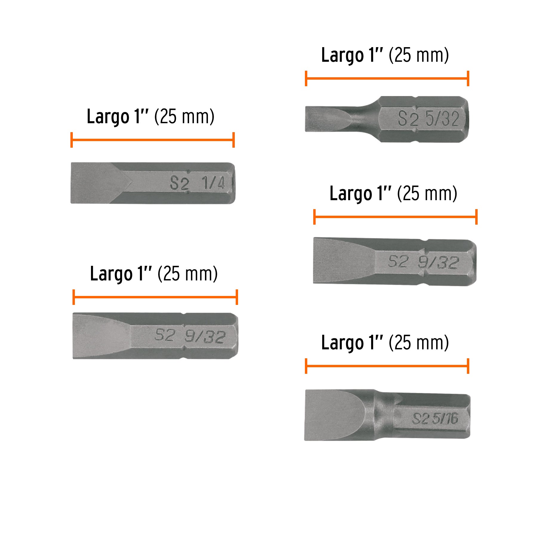 Puntas para desarmador planas combinadas 1", 5 piezas