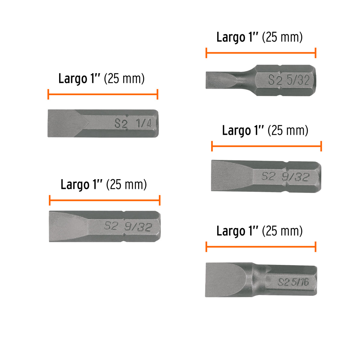 Puntas para desarmador planas combinadas 1", 5 piezas