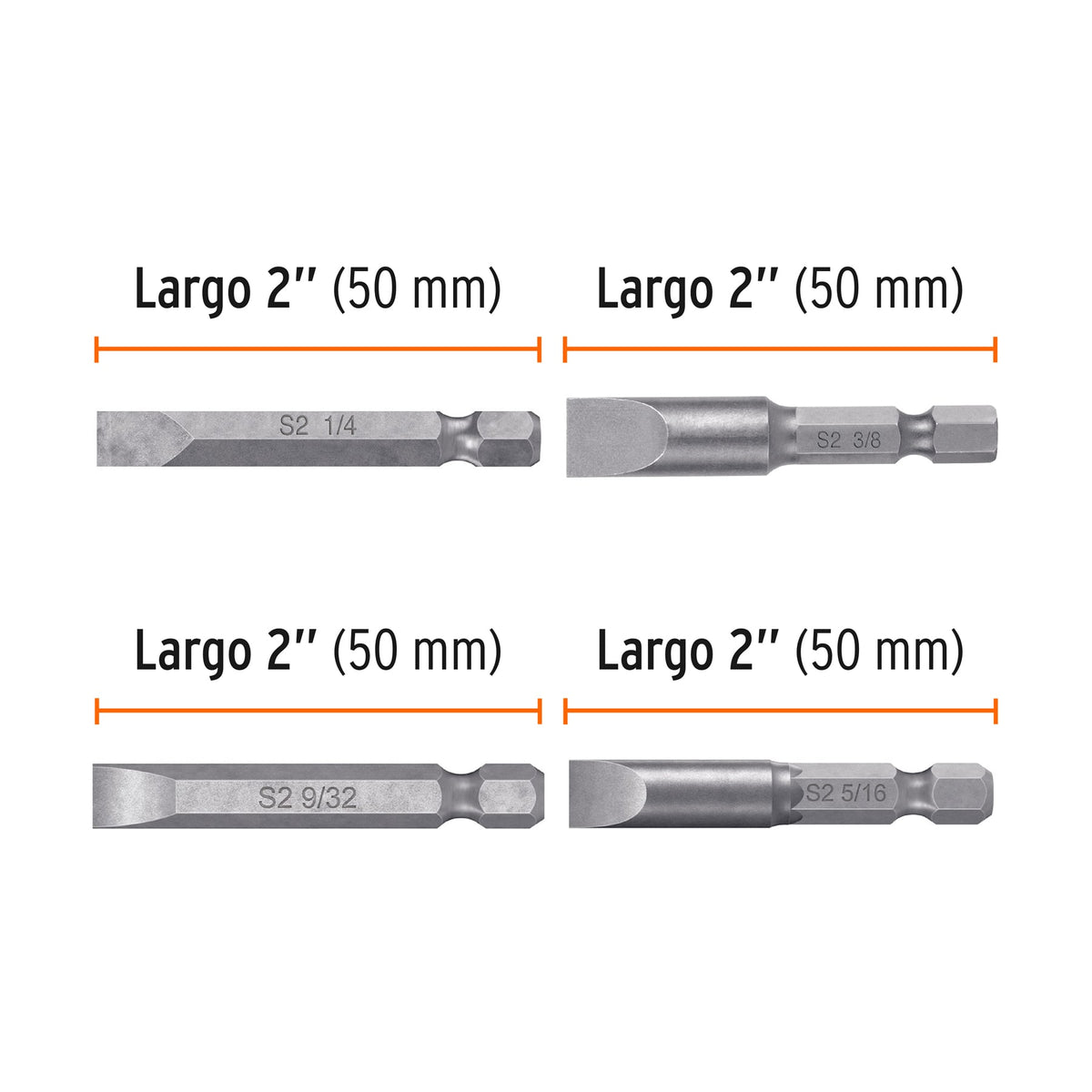 Puntas para desarmador planas combinadas 2", 5 piezas