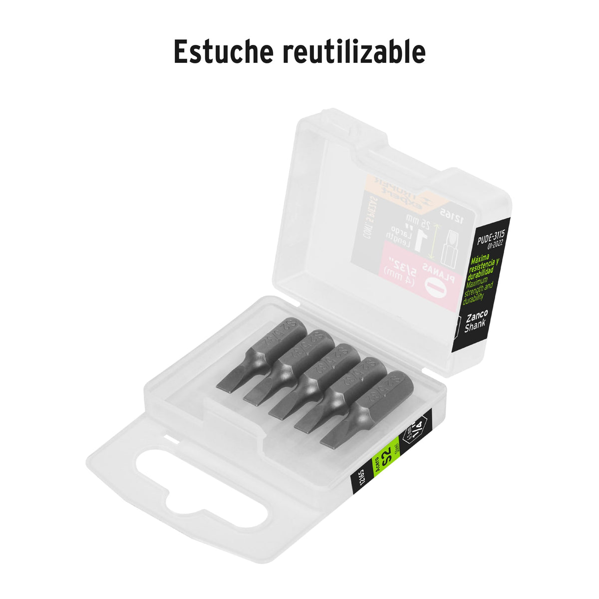 Puntas para desarmador planas, P15, 1", 5 piezas