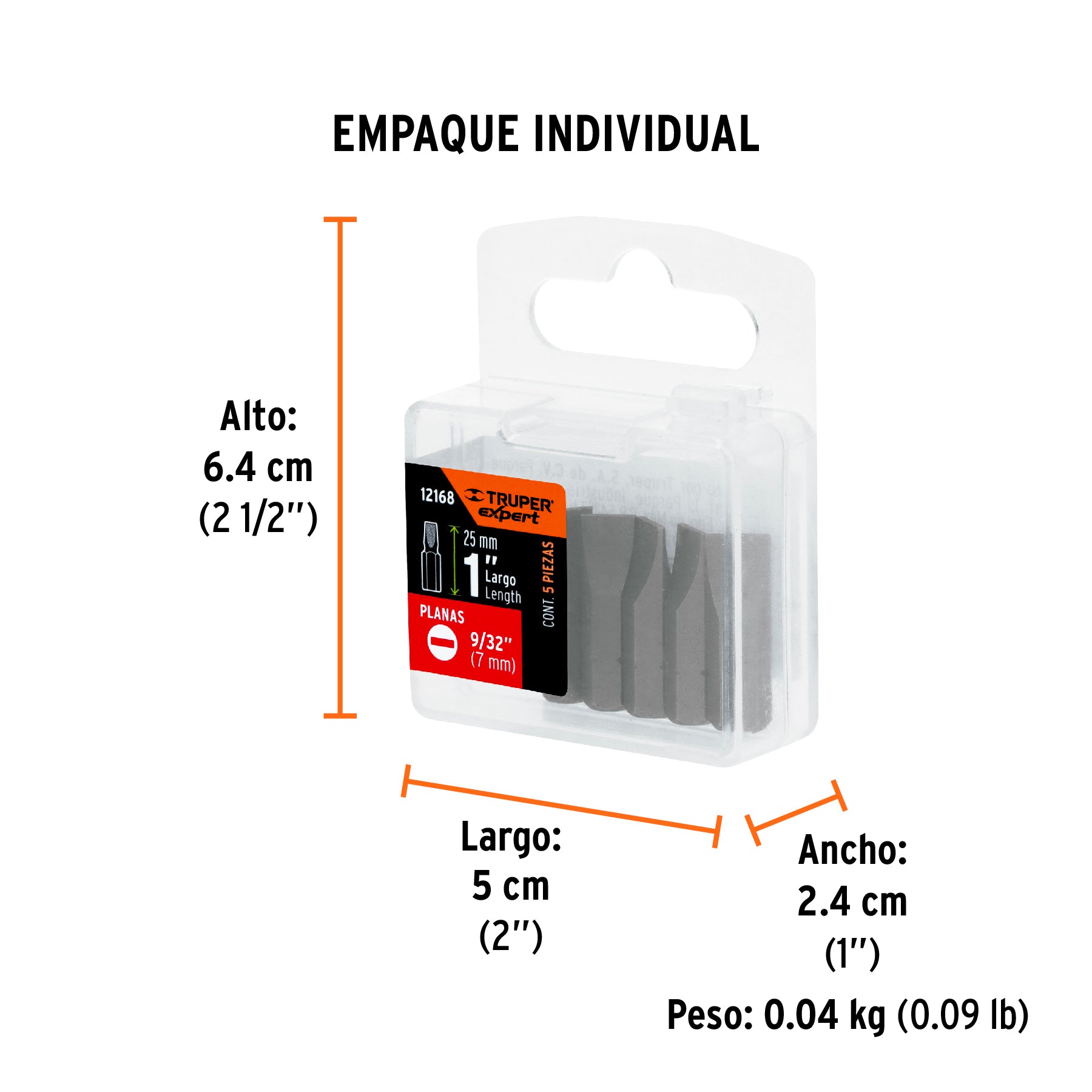 Puntas para desarmador planas, P28, 1", 5 piezas