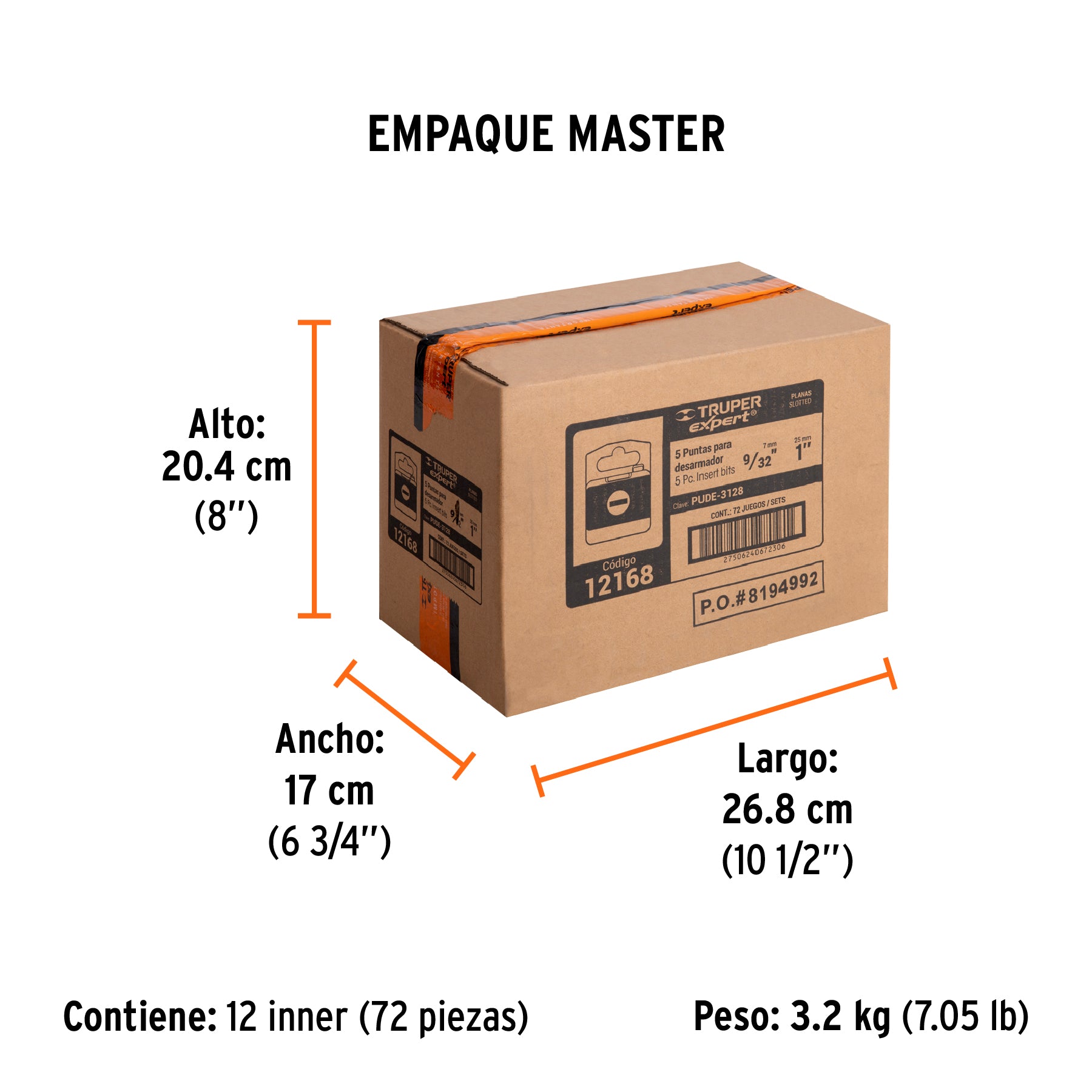 Puntas para desarmador planas, P28, 1", 5 piezas