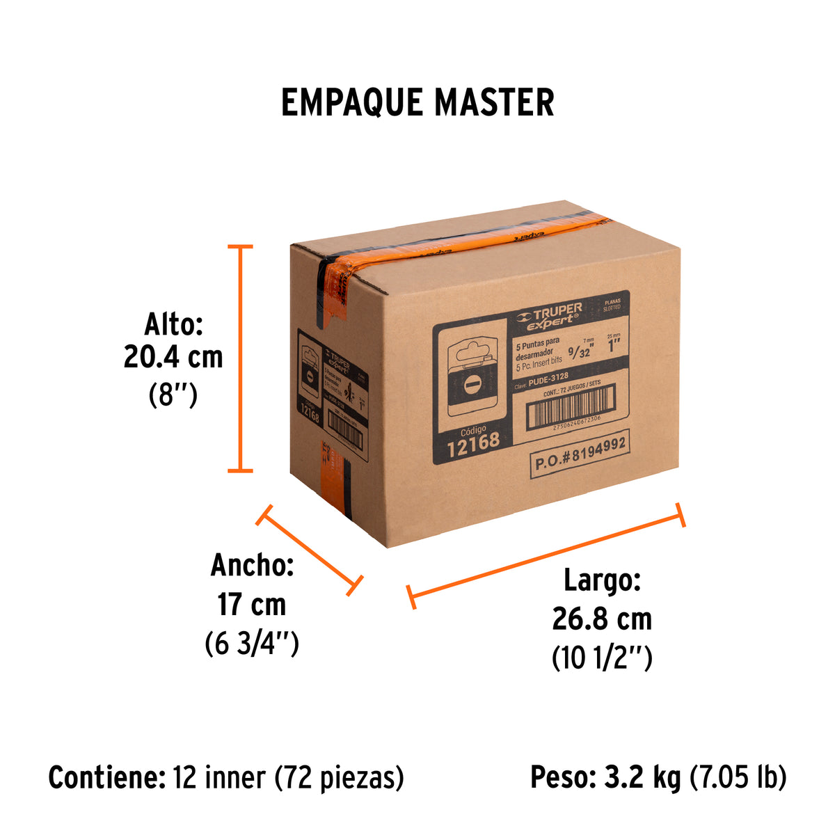 Puntas para desarmador planas, P28, 1", 5 piezas