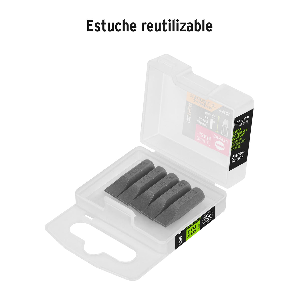 Puntas para desarmador planas, P28, 1", 5 piezas
