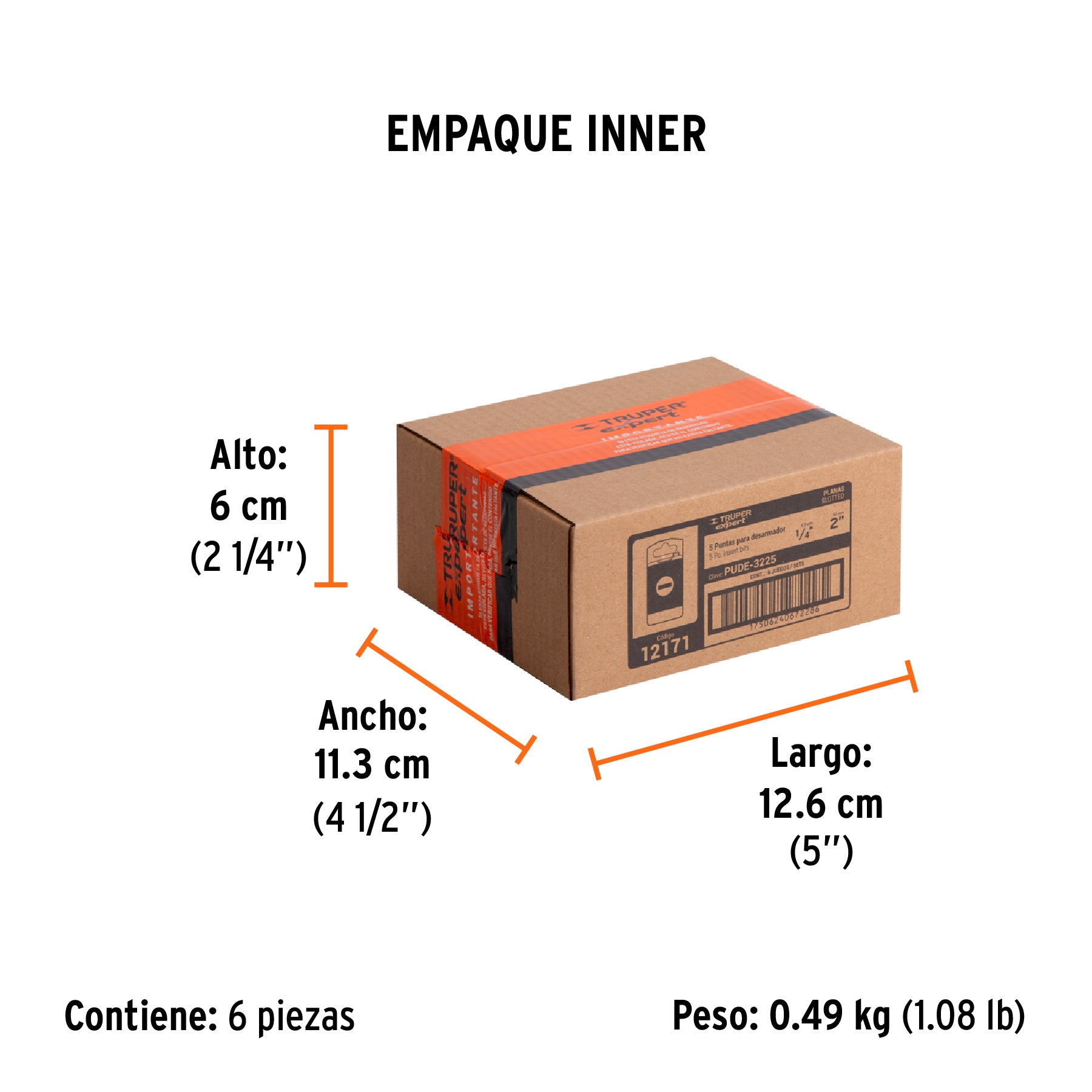 Puntas para desarmador planas, P25, 2", 5 piezas