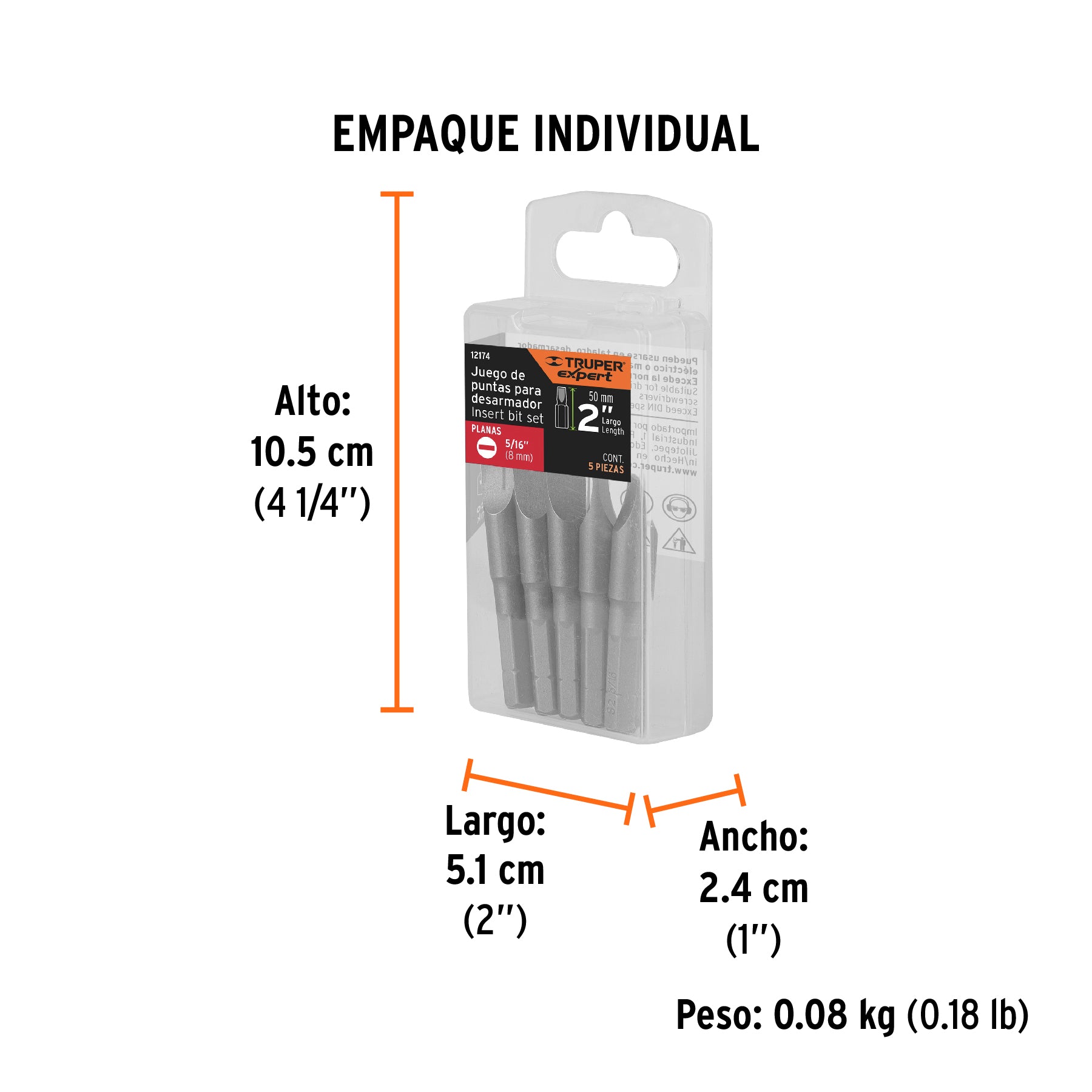 Puntas para desarmador planas, P31, 2", 5 piezas