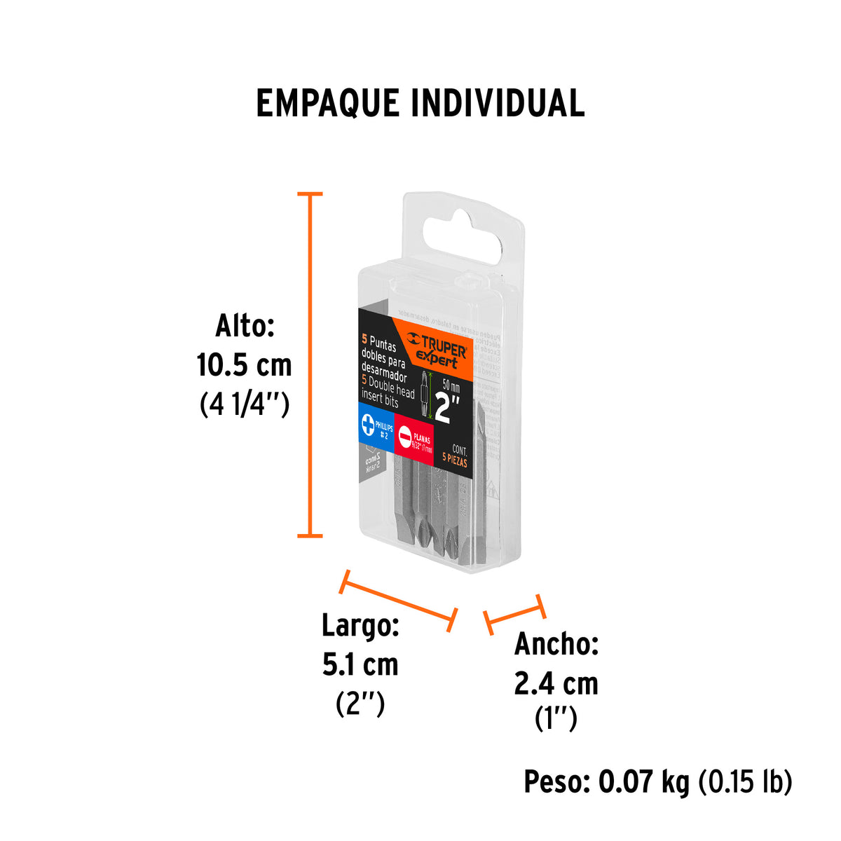 Puntas para desarmador dobles, PH2, plana 9/32",largo 2-3/8"