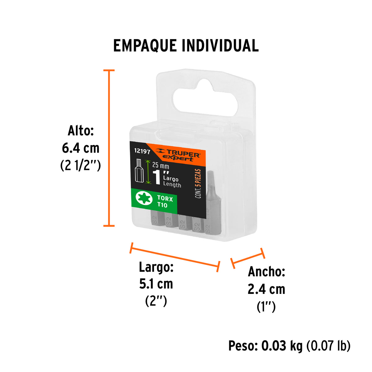 Puntas para desarmador Torx T10, 1", 5 piezas
