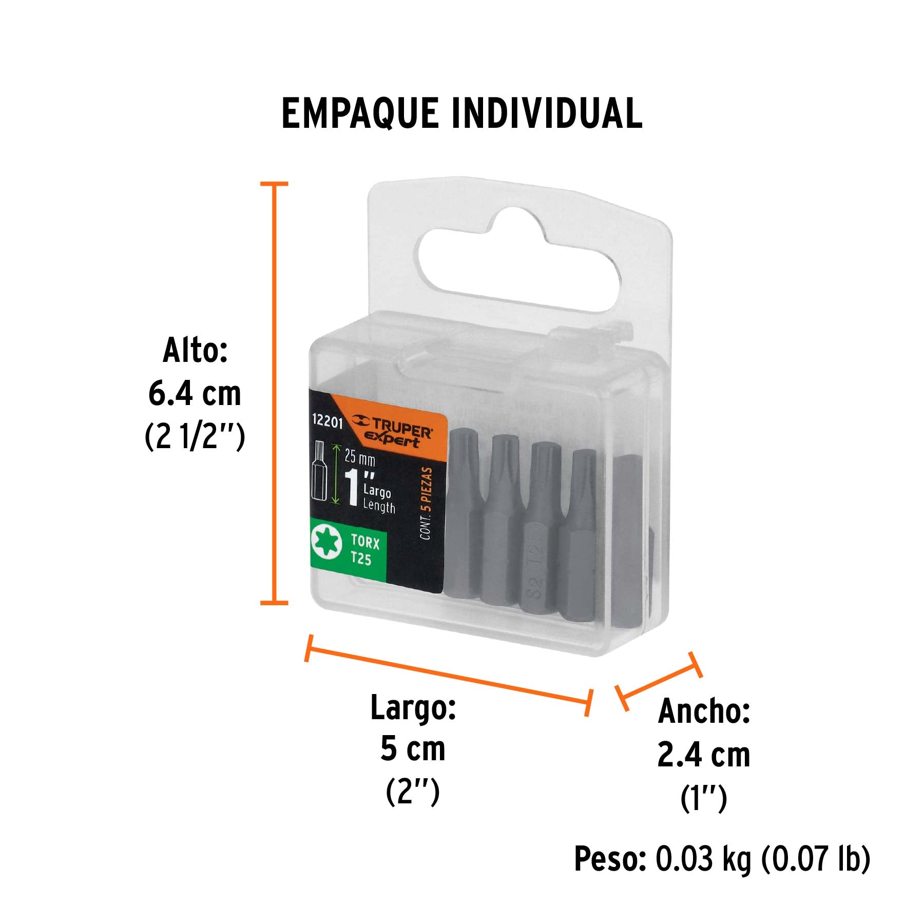 Puntas para desarmador Torx T25, 1", 5 piezas
