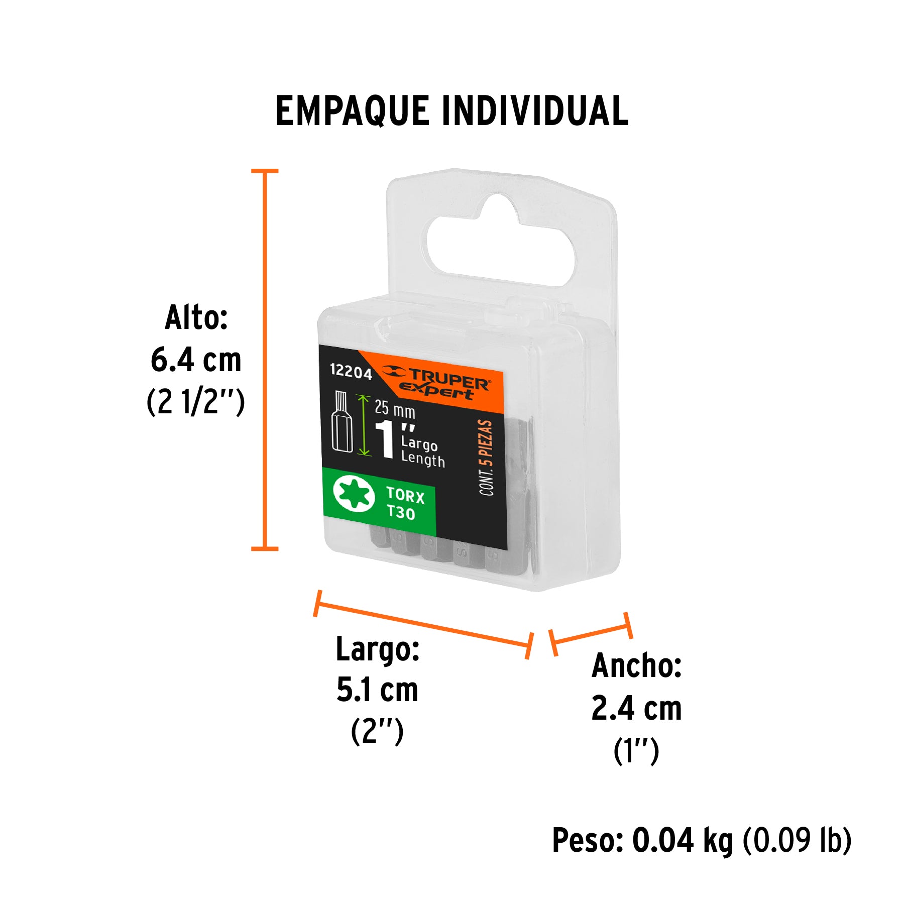 Puntas para desarmador Torx T30, 1", 5 piezas
