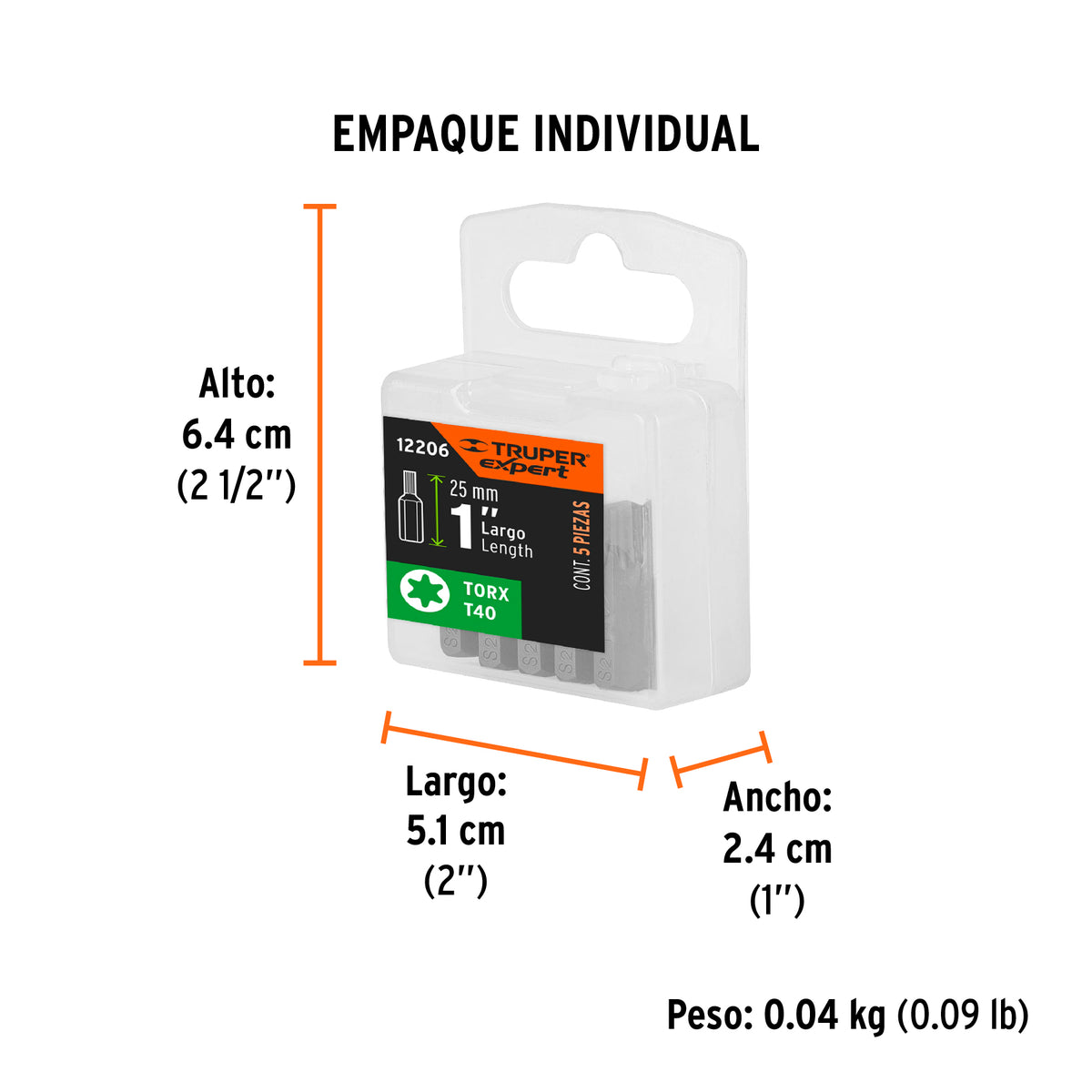 Puntas para desarmador Torx T40, 1", 5 piezas