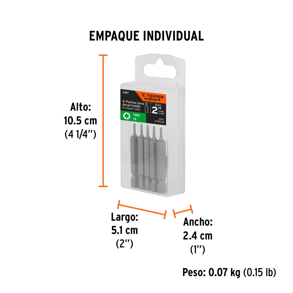 Puntas para desarmador Torx T6, 2", 5 piezas