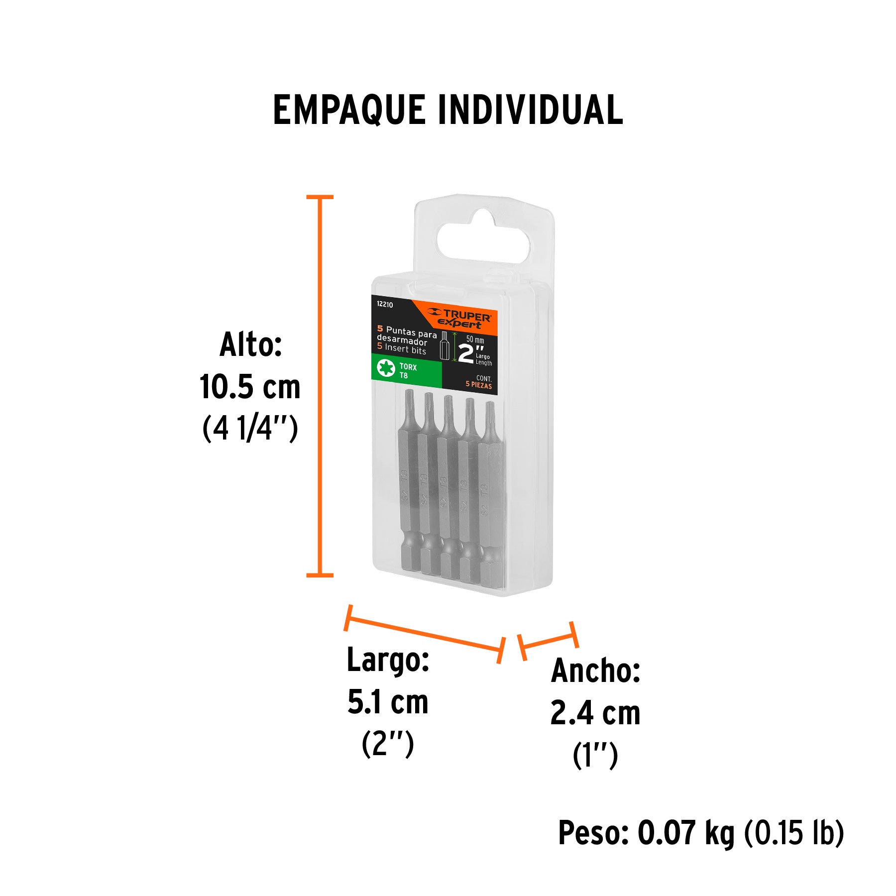 Puntas para desarmador Torx T8, 2", 5 piezas