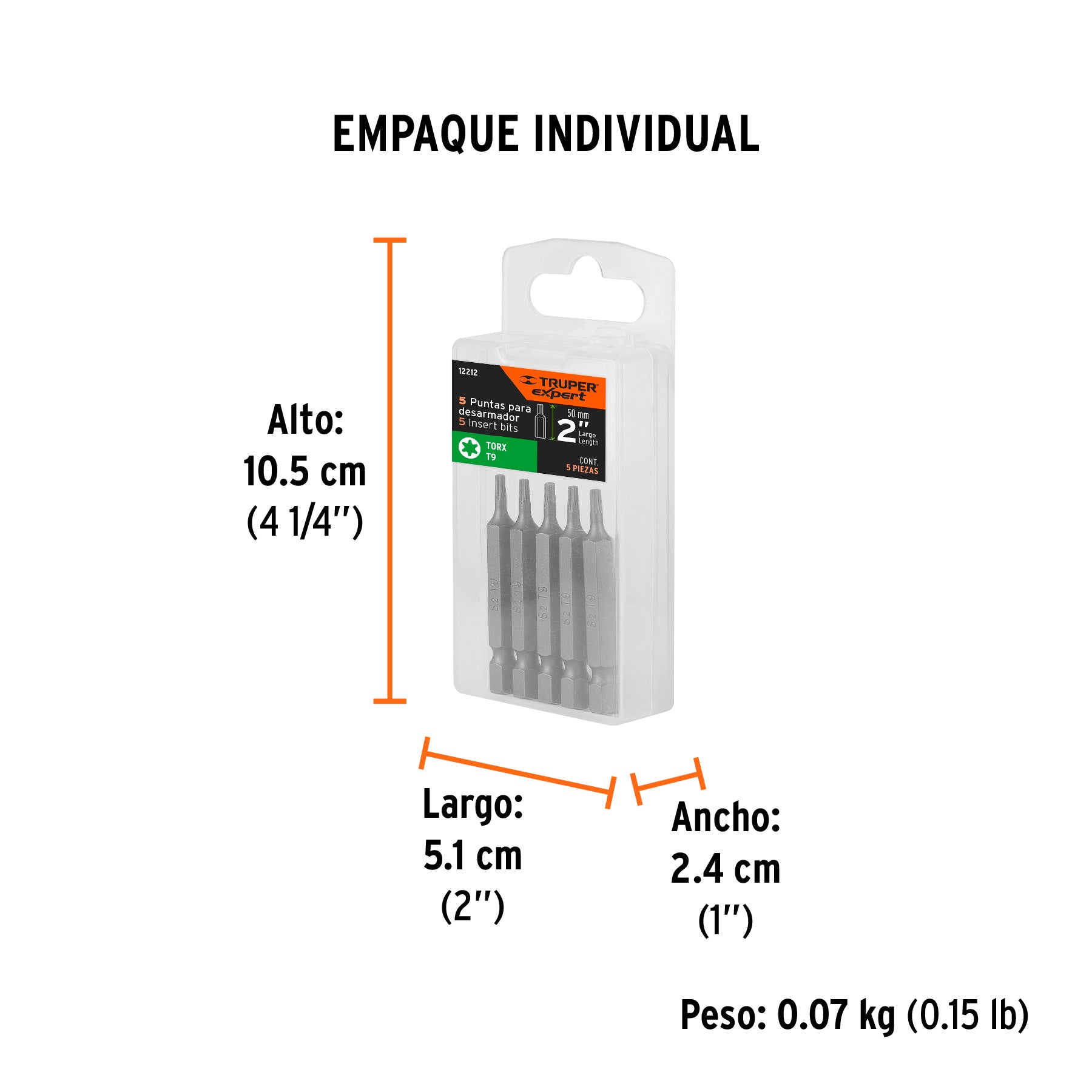 Puntas para desarmador Torx T9, 2", 5 piezas