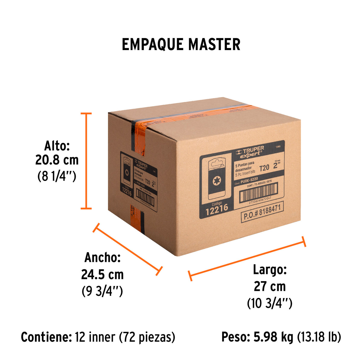 Puntas para desarmador Torx T20, 2", 5 piezas