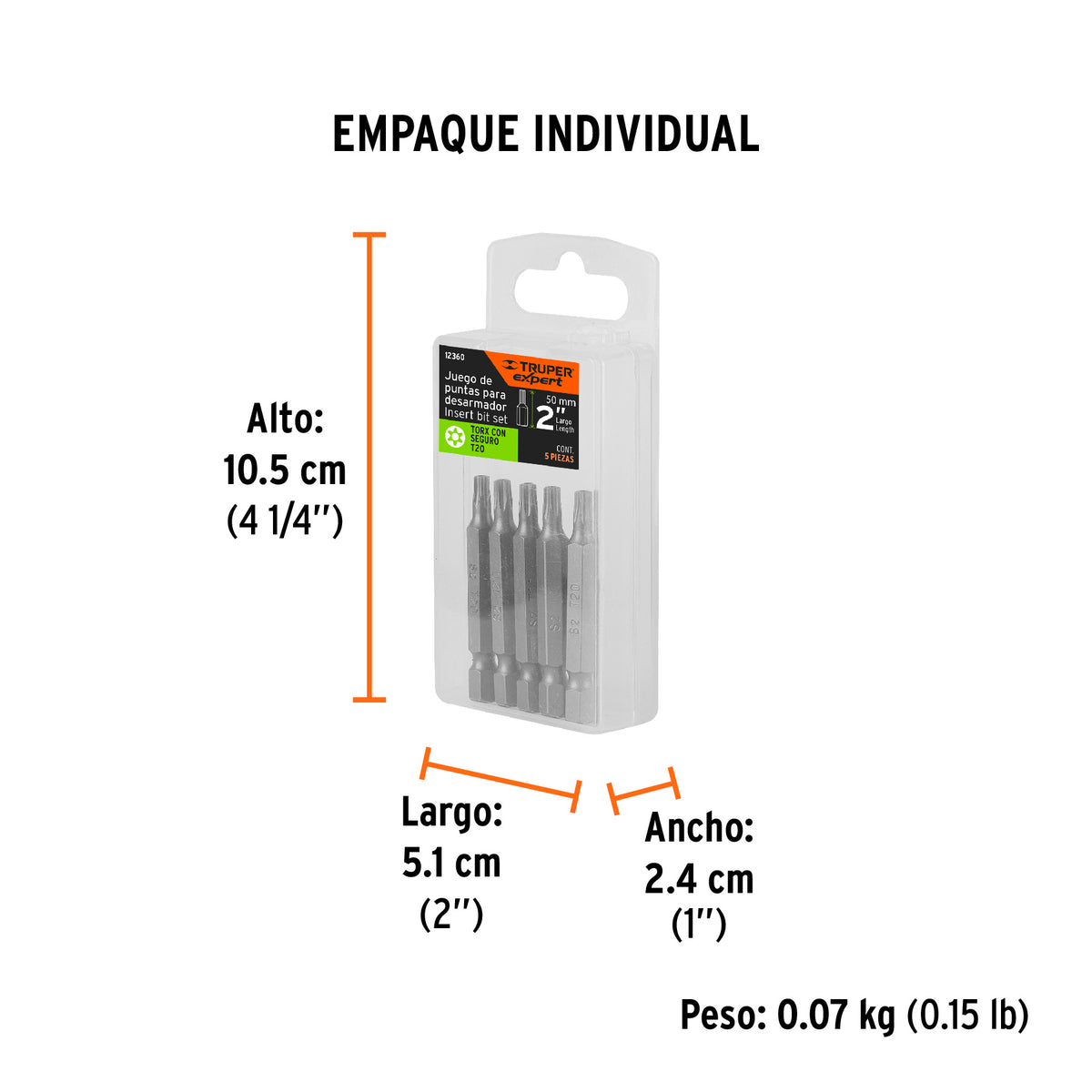 Puntas para desarmador Torx seg T20, 2", 5 piezas