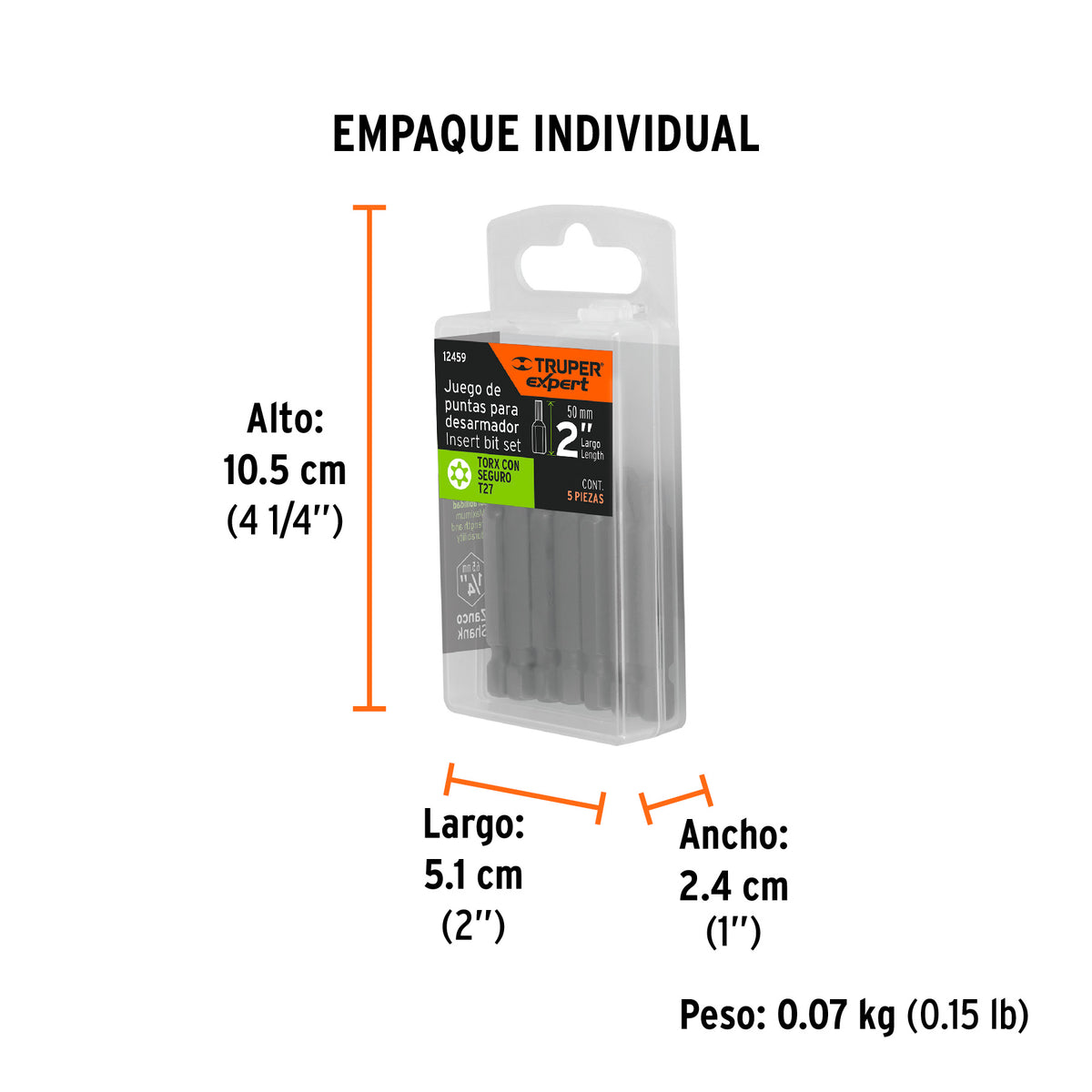 Puntas para desarmador Torx seg T27, 2", 5 piezas