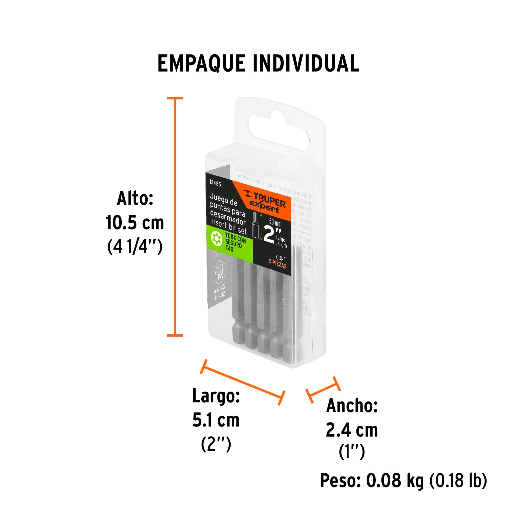 Puntas para desarmador Torx seg T40, 2", 5 piezas