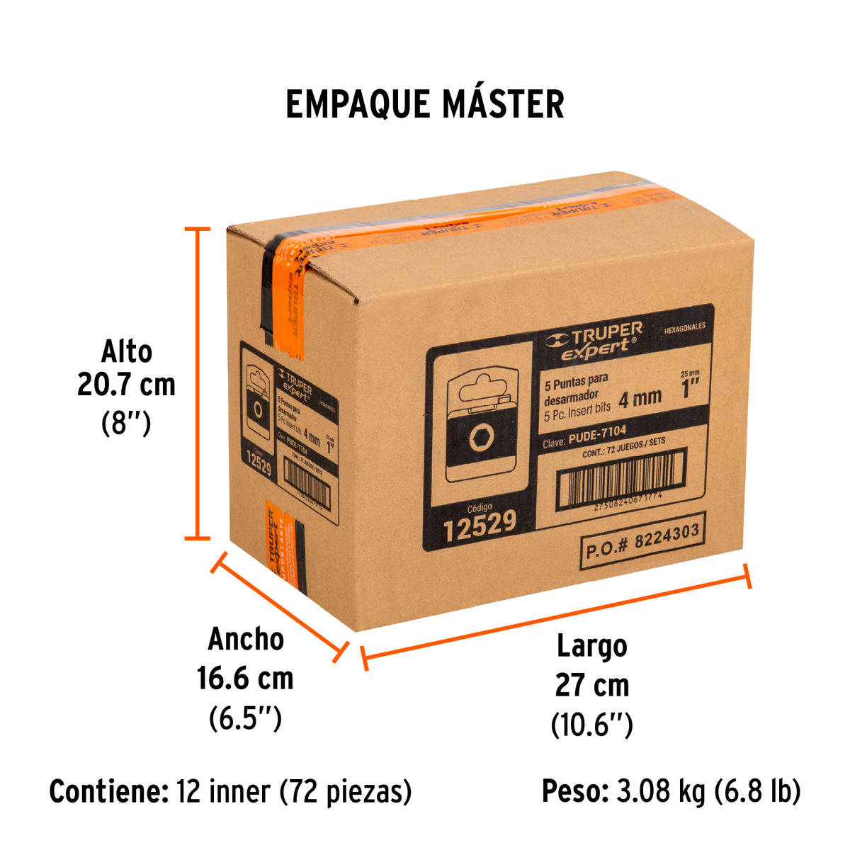 Puntas para desarmador hexagonales 4 mm, 1", 5 piezas