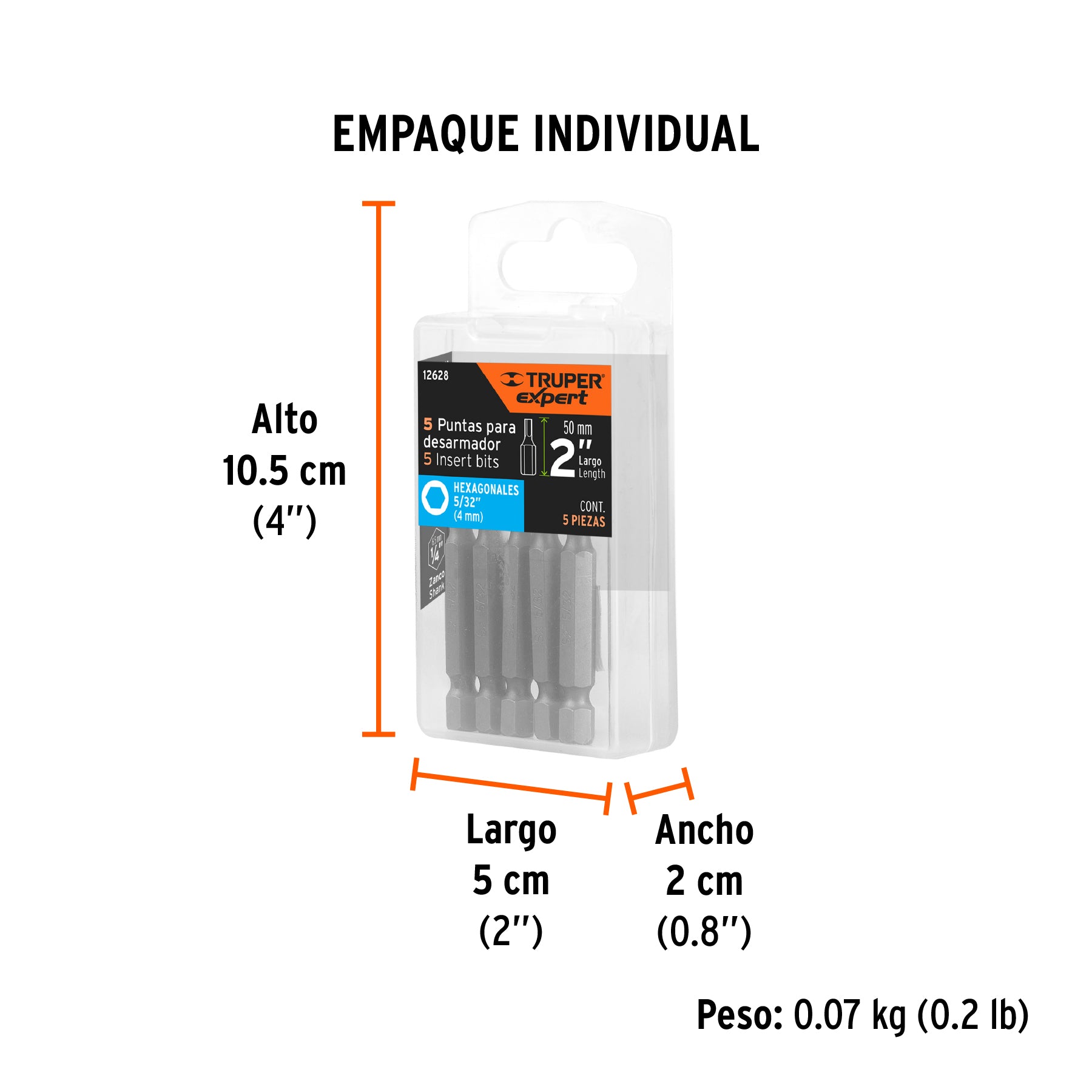 Puntas para desarmador hexagonales 5/32, 2", 5 piezas