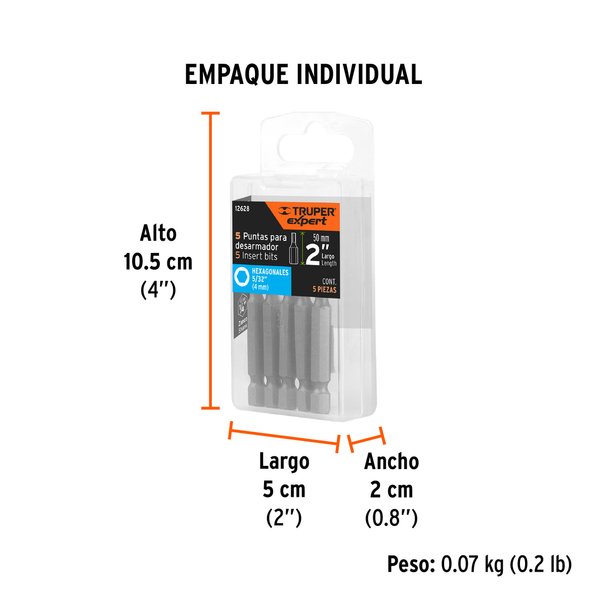 Puntas para desarmador hexagonales 5/32, 2", 5 piezas
