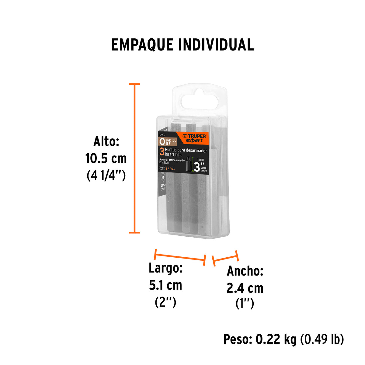 Puntas para desarmador bristol M8, 3", 3 piezas