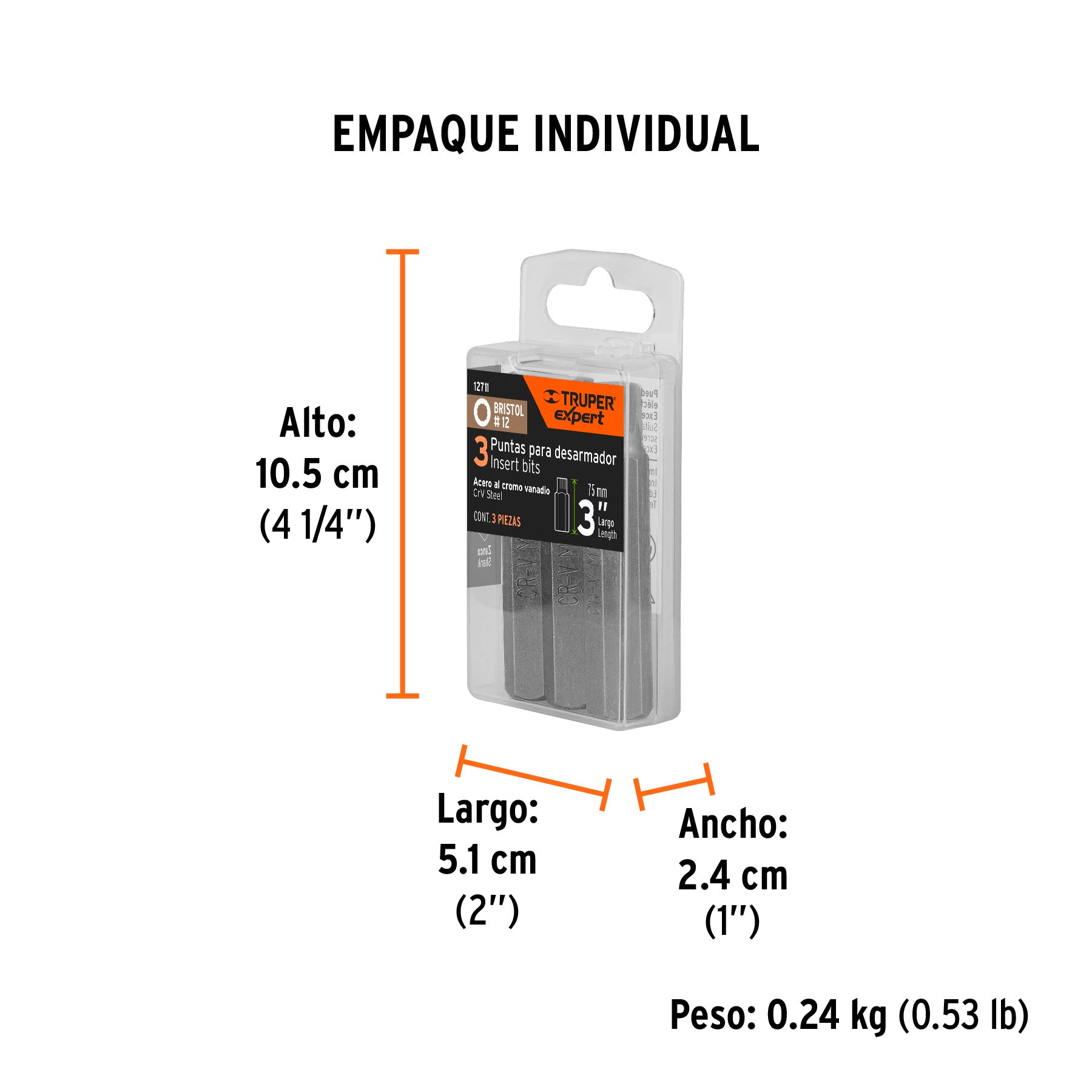 Puntas para desarmador bristol M12, 3", 3 piezas