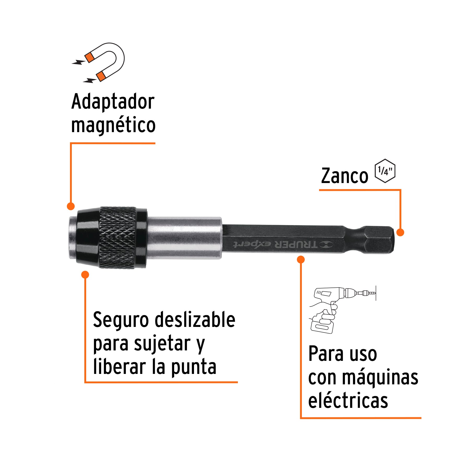 Adaptador magnético p/puntas, cambio rápido, 125mm,Expert