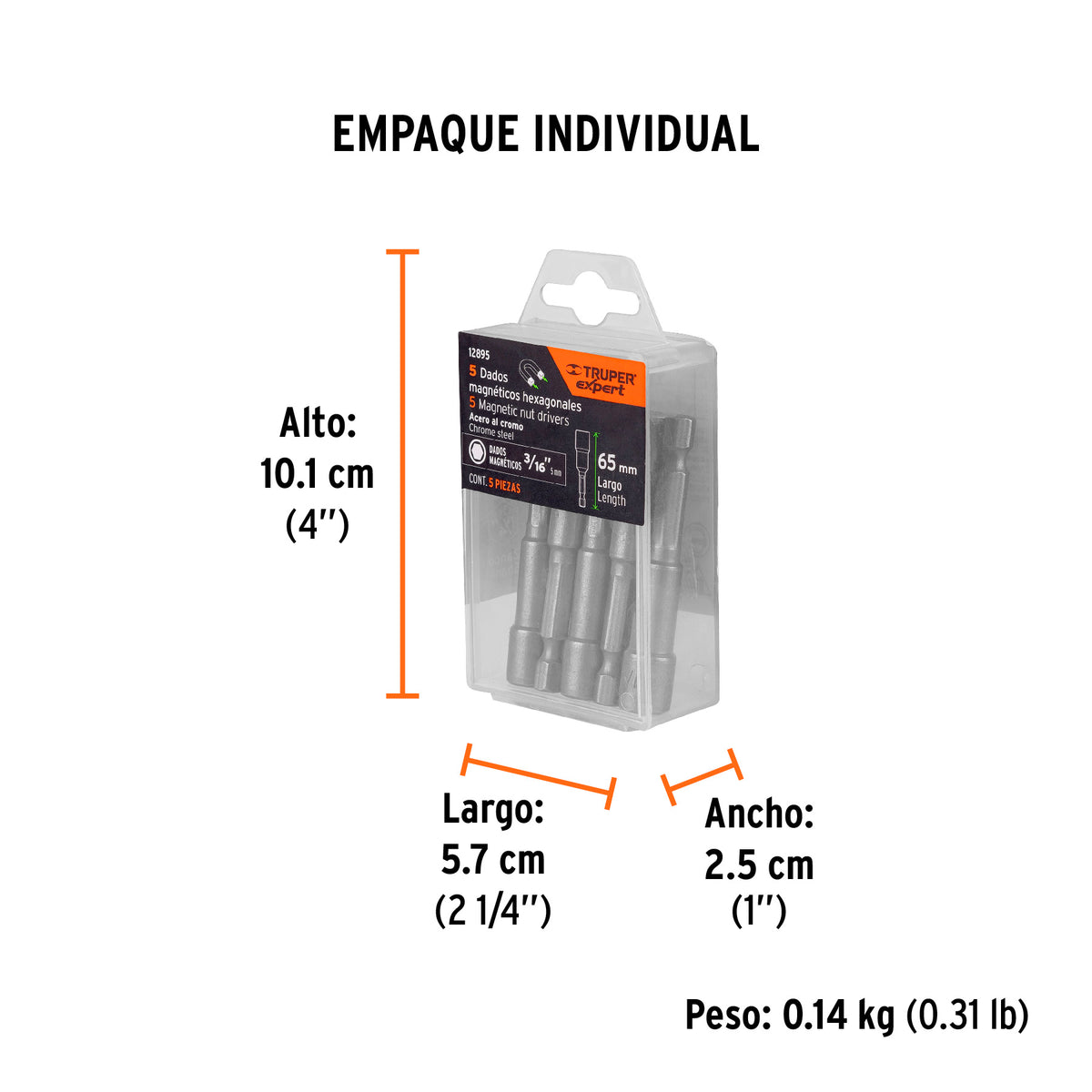 Juego dados magnéticos, 3/16", 5 piezas, Truper Expert