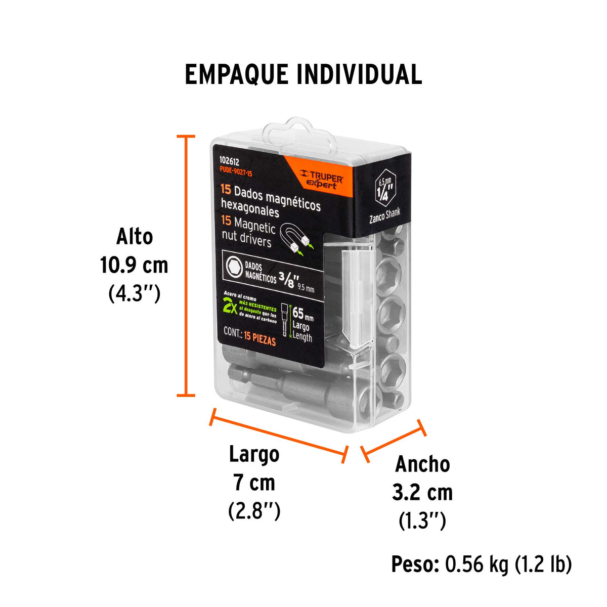 Estuche con 15 dados magnéticos de 3/8' largo 2', Expert