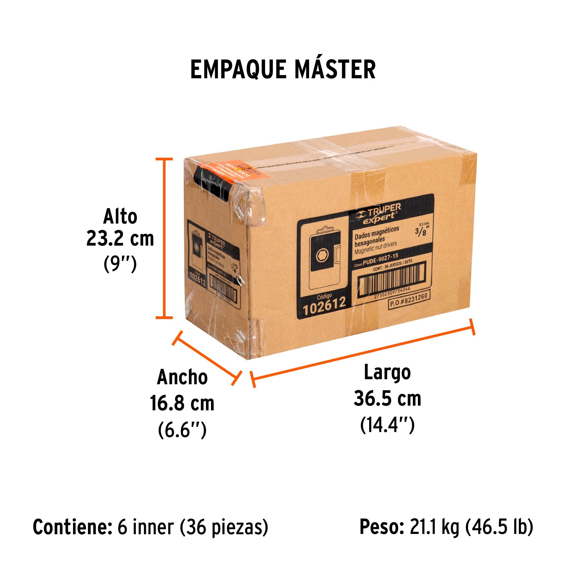 Estuche con 15 dados magnéticos de 3/8' largo 2', Expert