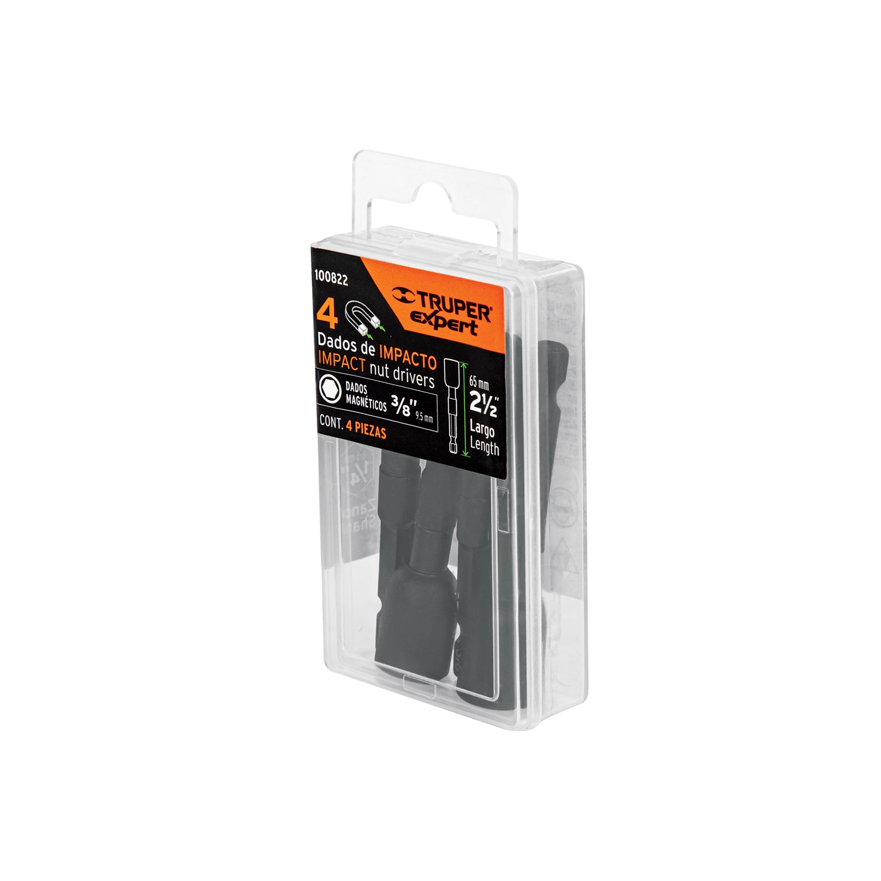 JGO 4 DADOS MAGNETICOS DE IMPACTO,3/8'x2.5', Truper Expert