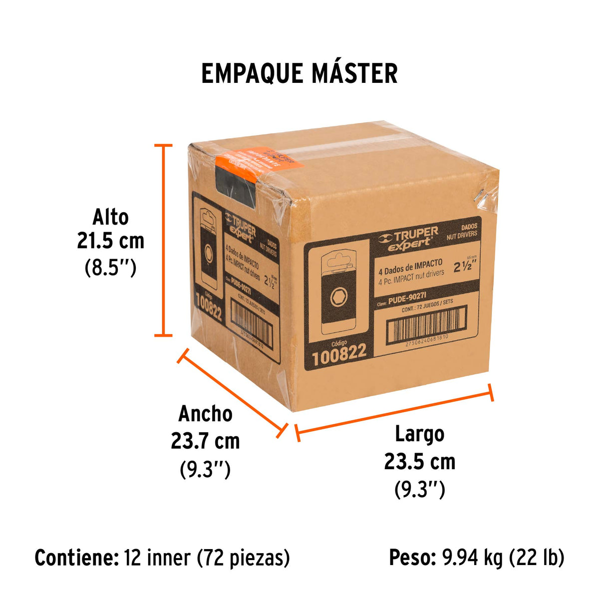 Estuche con 4 dados magnéticos de impacto 3/8" largo 2-1/2"