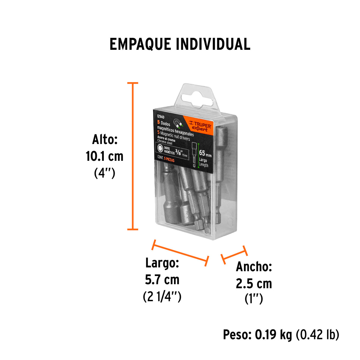 Juego dados magnéticos, 3/8", 5 piezas, Truper Expert