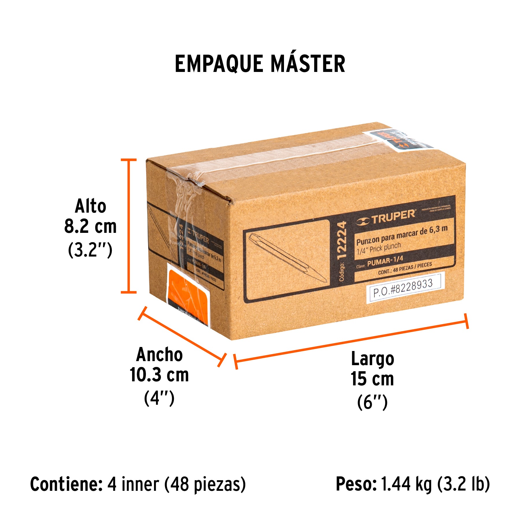 Punzón 1/4" para marcar, largo 4-3/4"