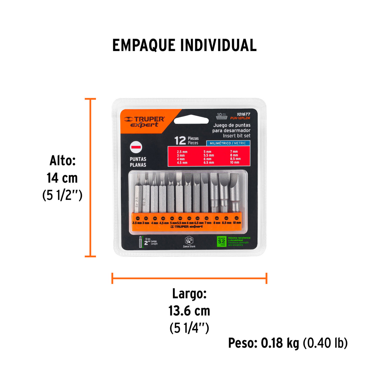 Juego de 12 puntas planas mm combinadas largo 2", EXPERT