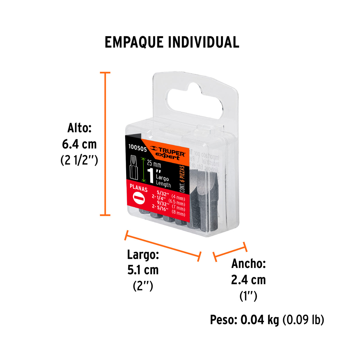 Estuche con 6 puntas planas combinadas largo 1", EXPERT