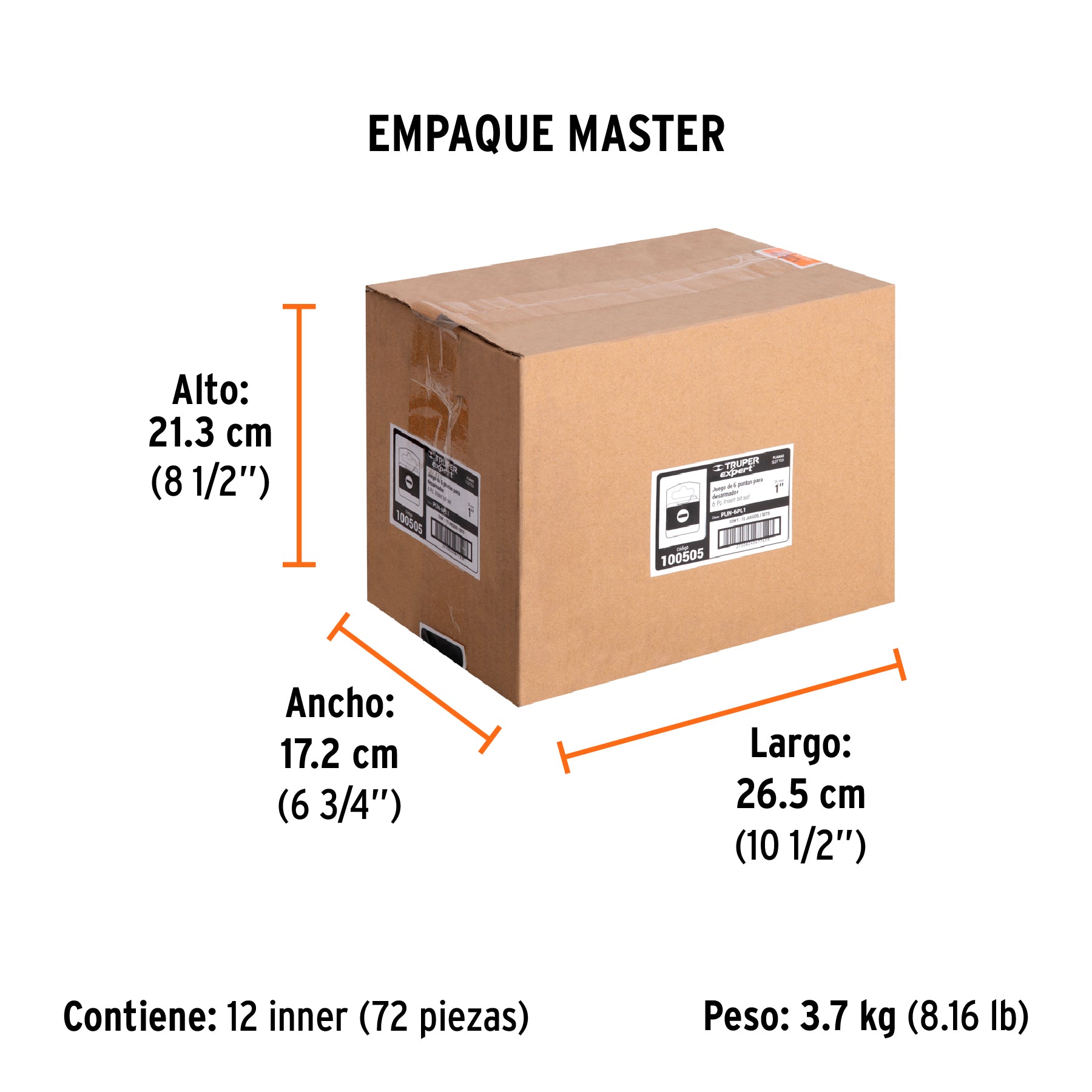 Juego de 6 puntas planas, largo 1”, Truper Expert