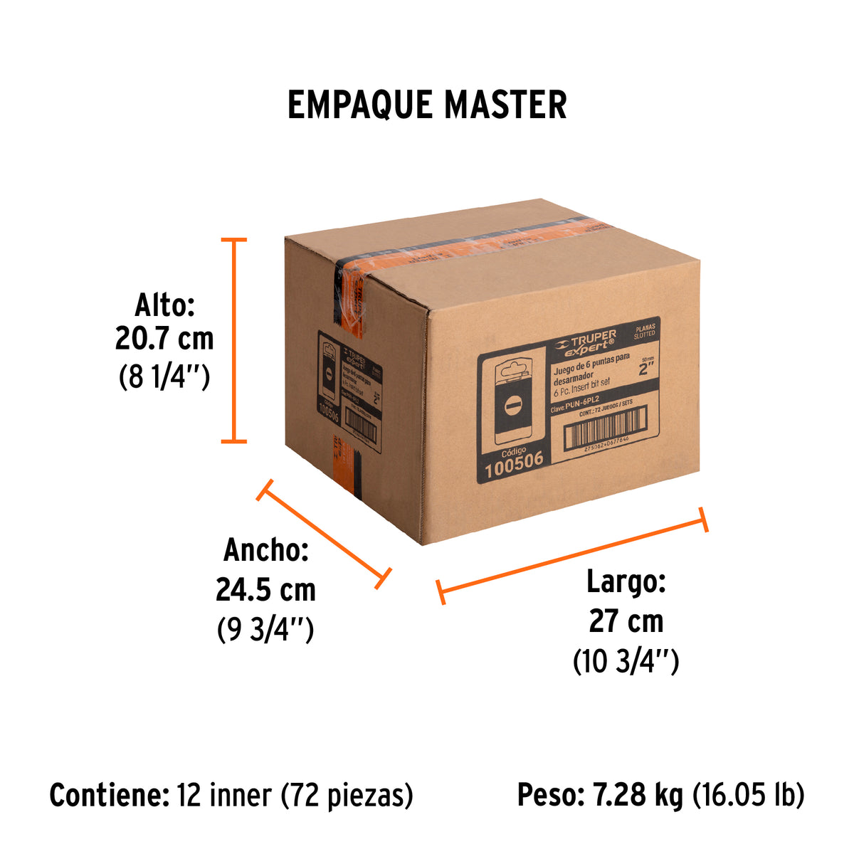 Estuche con 6 puntas planas combinadas largo 2", EXPERT