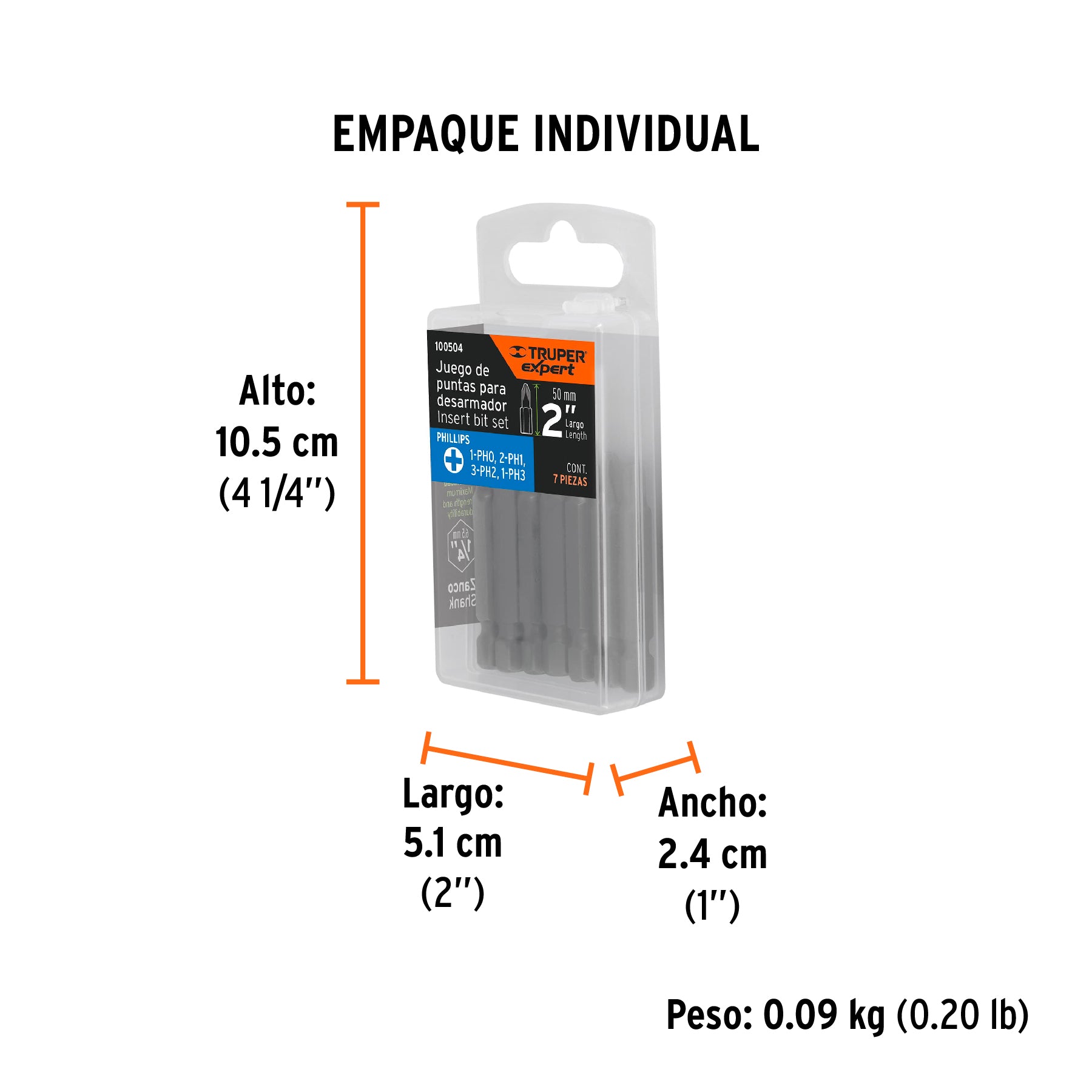 Juego de 7 puntas de cruz, largo 2”, Truper Expert