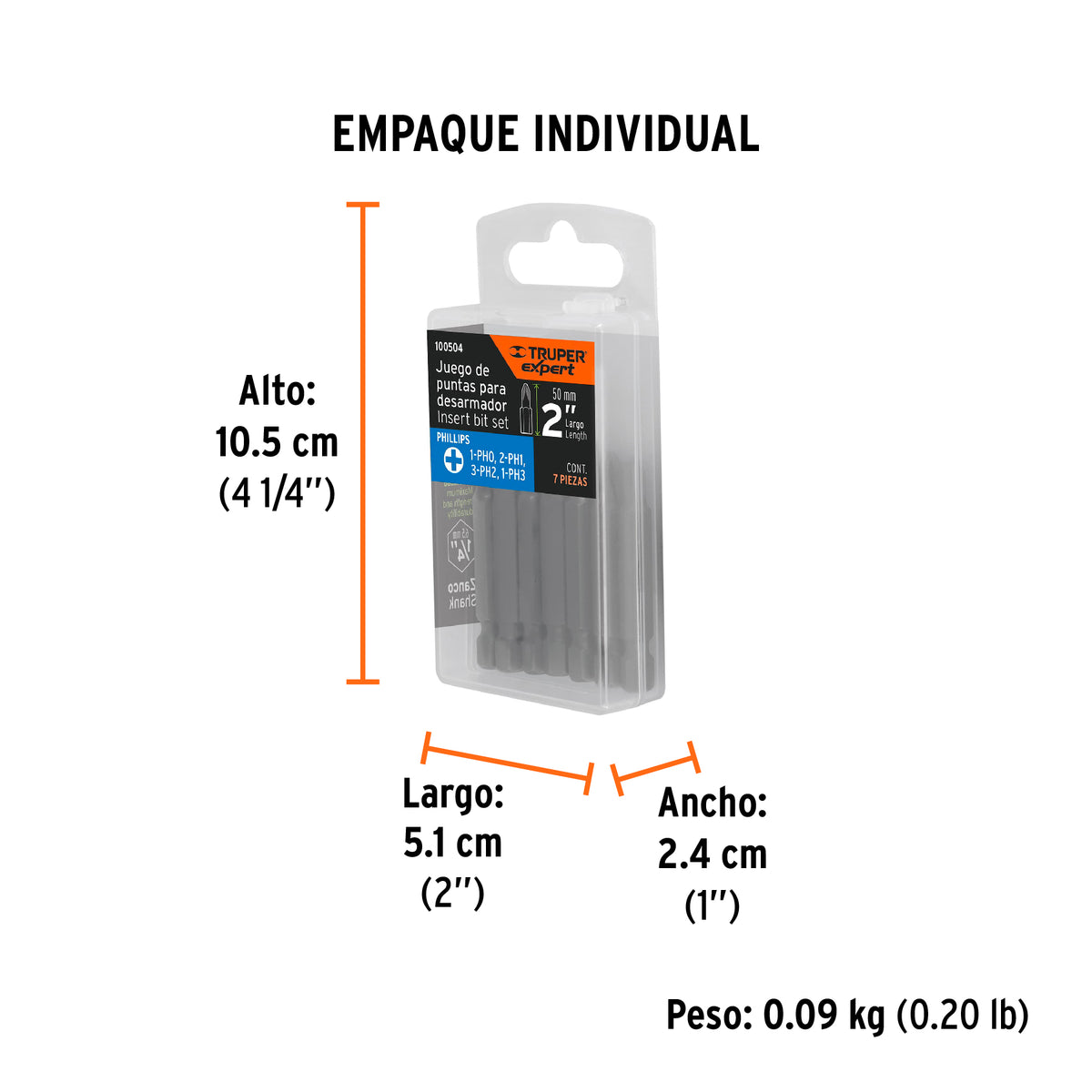 Estuche con 7 puntas de cruz combinadas largo 2", EXPERT