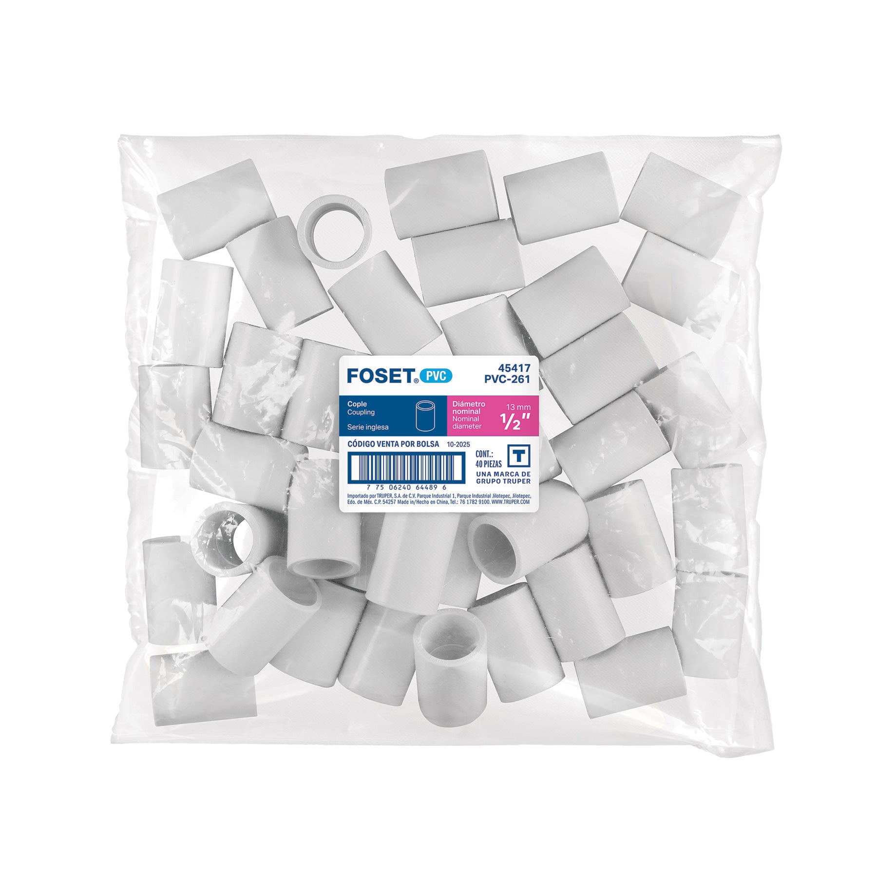 Cople de PVC, 1/2"