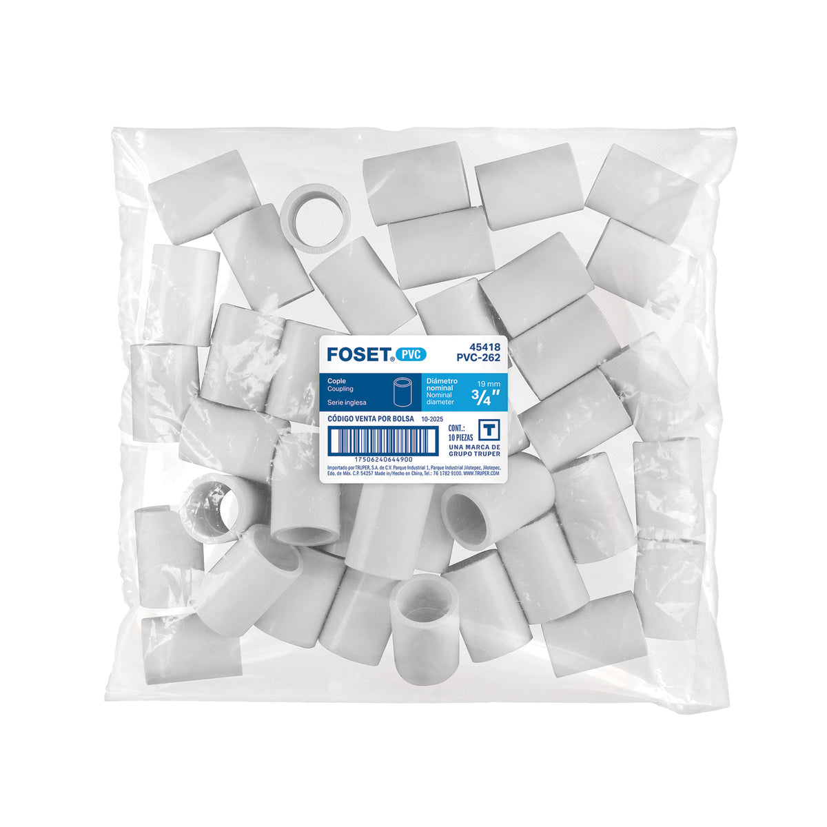 Cople de PVC, 3/4"