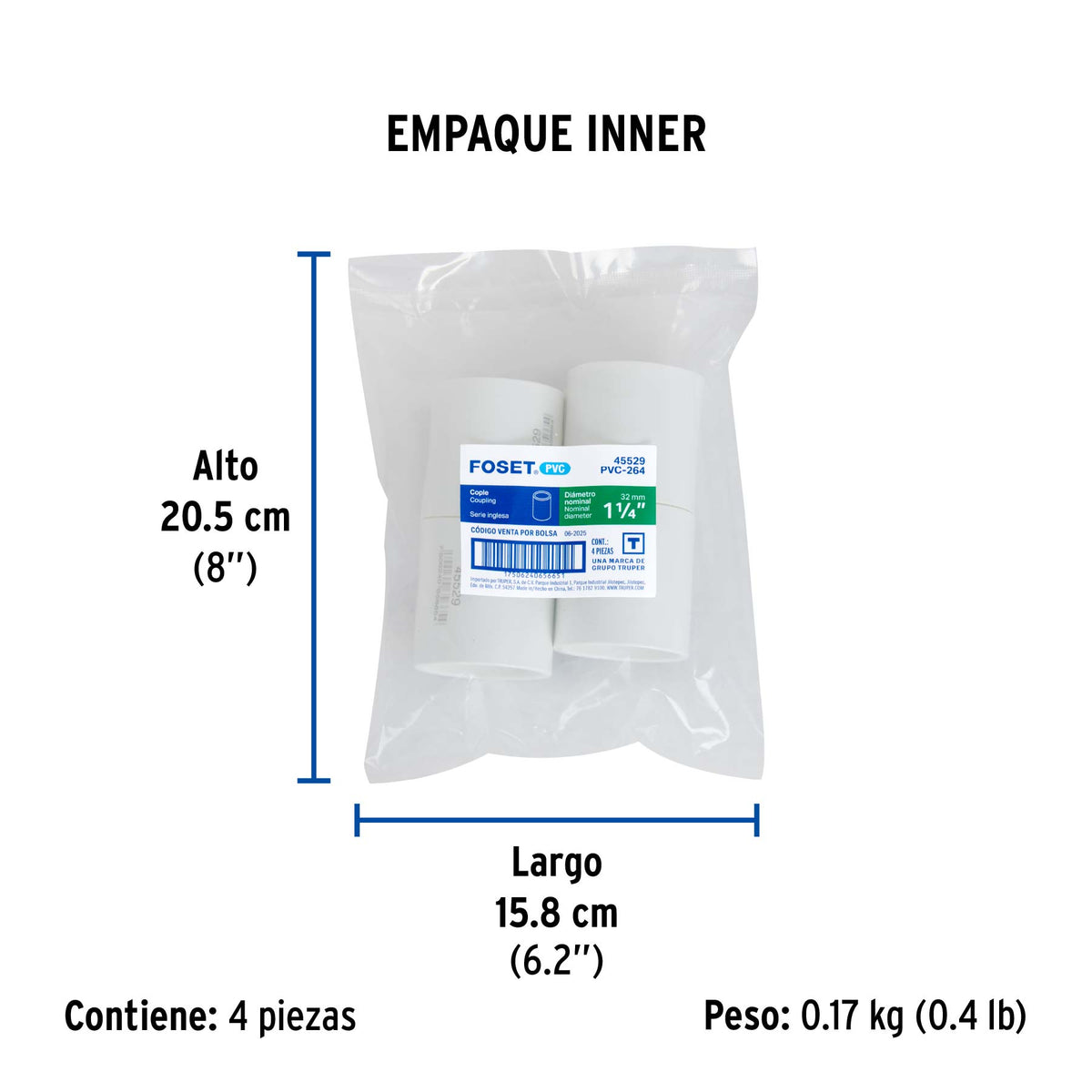Cople de PVC, 1-1/4"