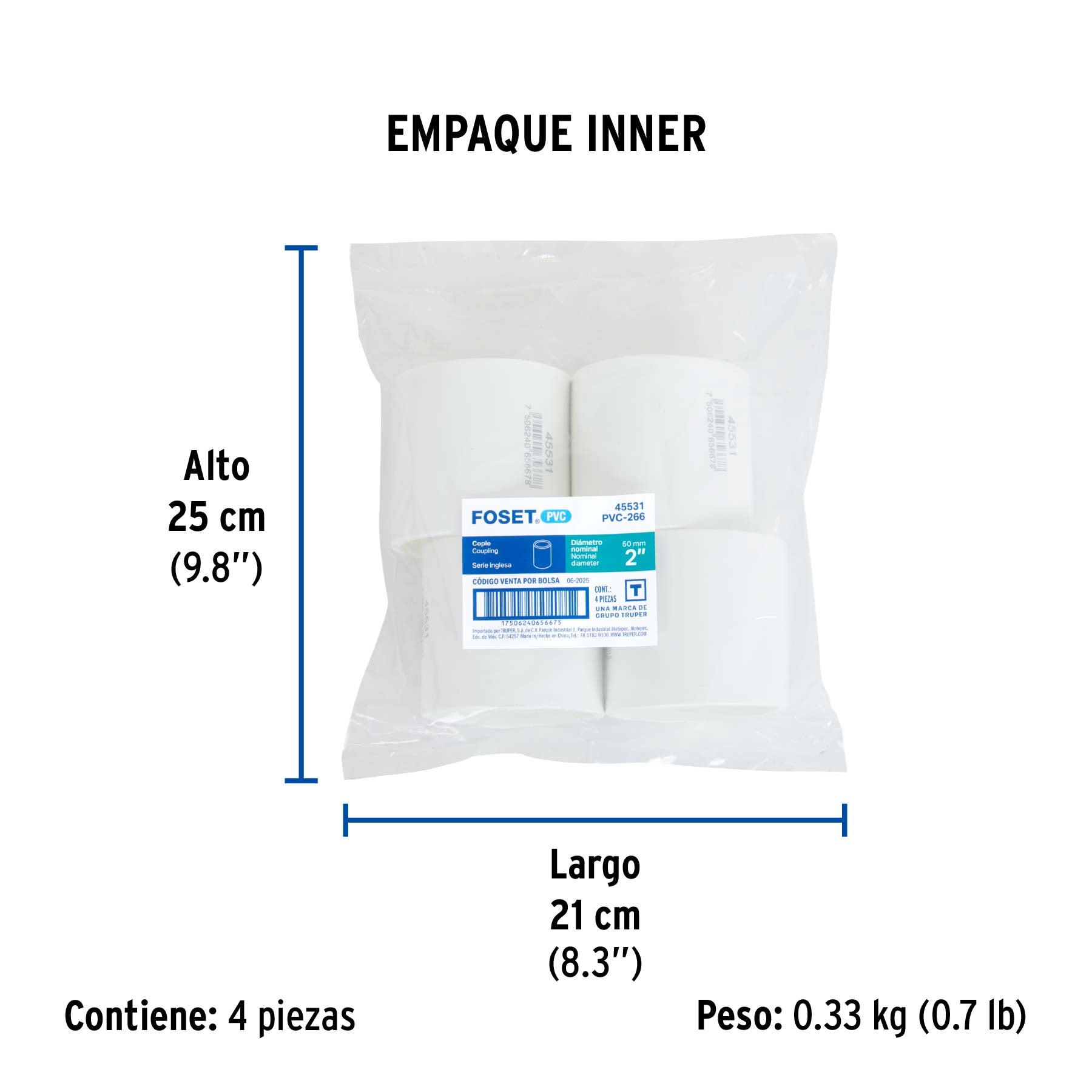 Cople de PVC, 2"