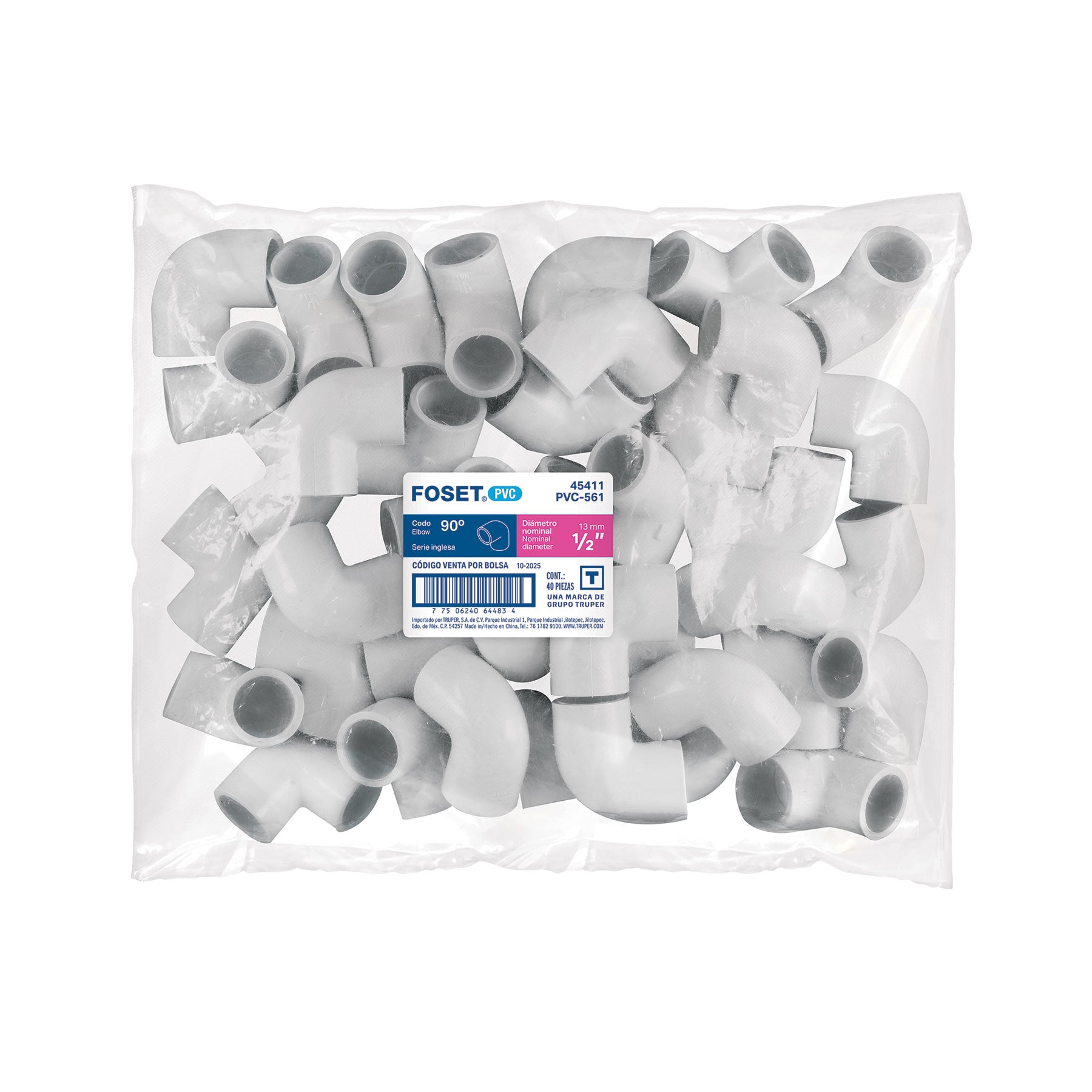 Codo 90° de PVC, 1/2"