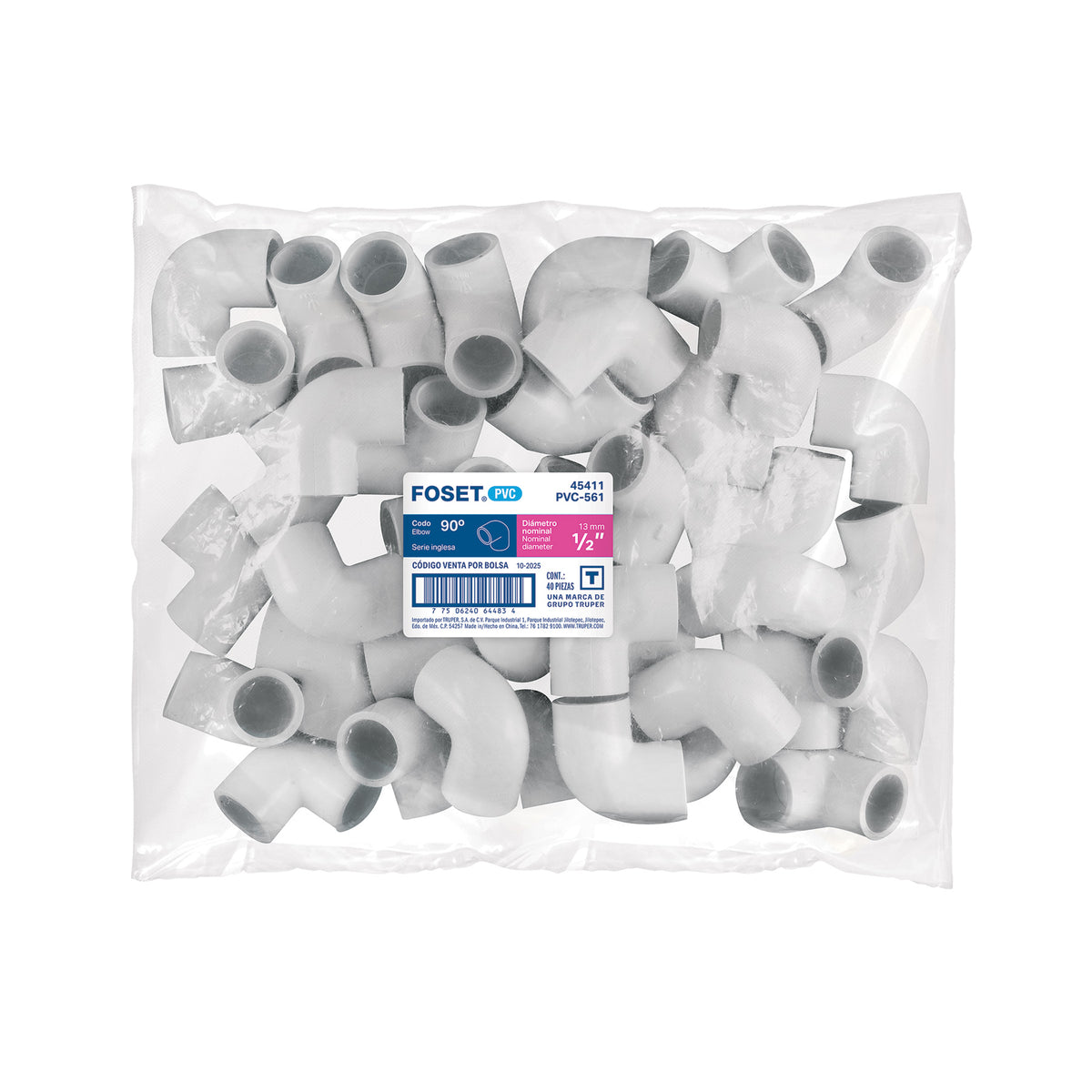 Codo 90° de PVC, 1/2"