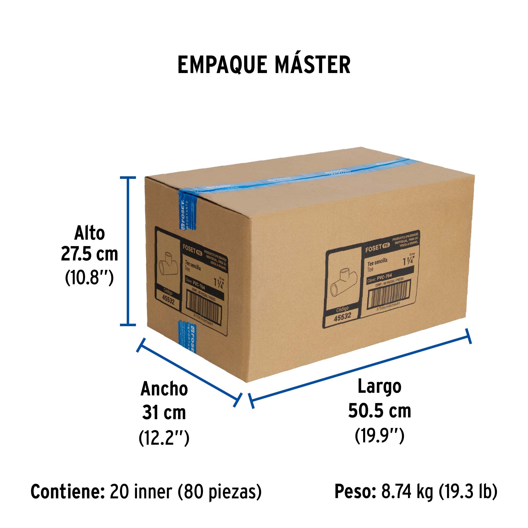 Tee sencilla de PVC, 1-1/4"