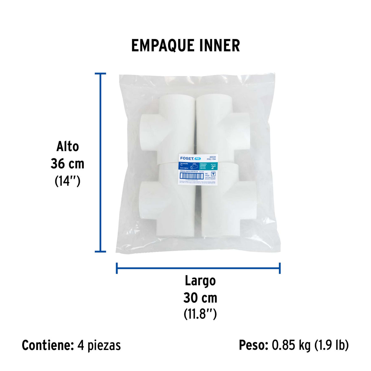 Tee sencilla de PVC, 2"